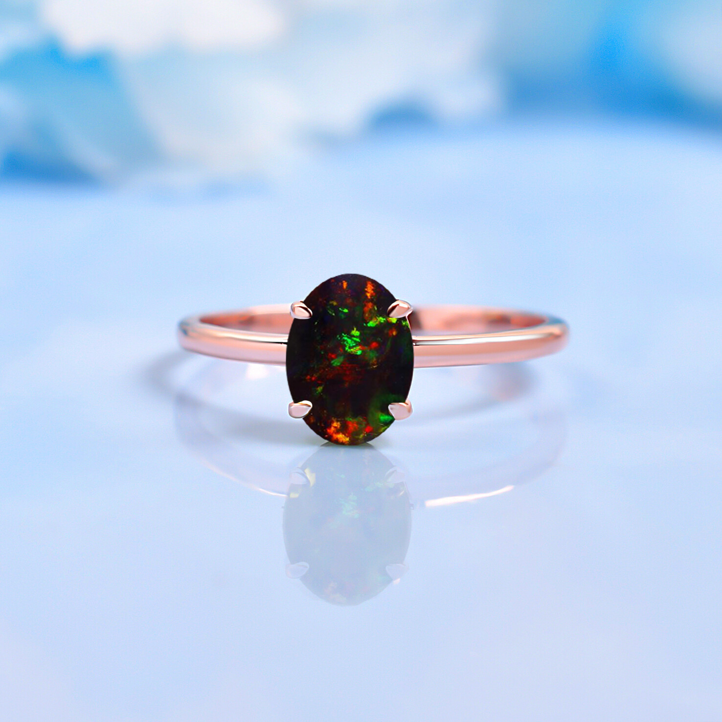 Oval 8X6MM Black Opal Wedding Ring Solitaire Engagement Ring Promise Ring Gifts