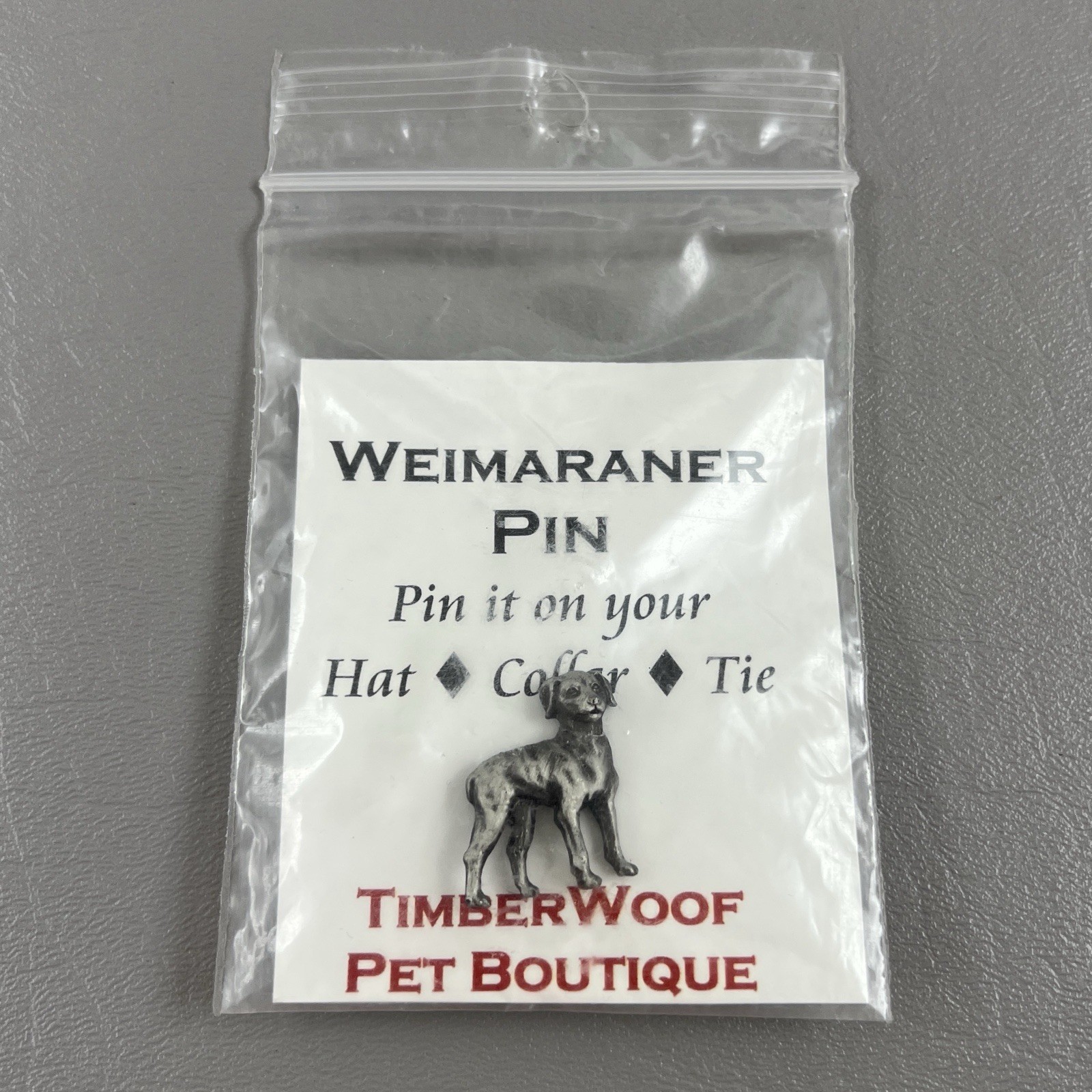Weimaraner Hat Collar Tie Dog 1″ Pin Silver Tone