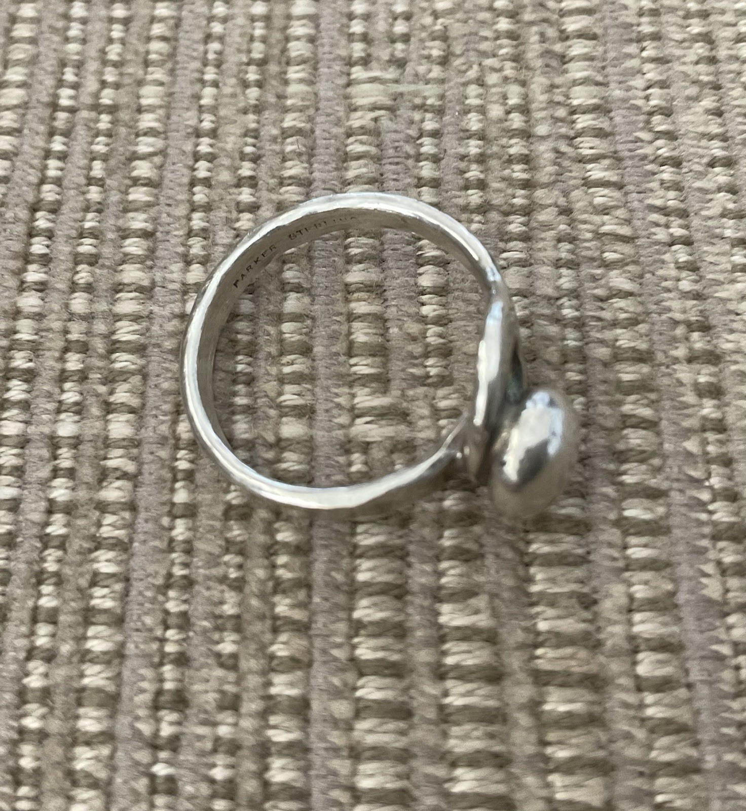 Vintage Handmade Hammered Sterling Silver PARKER Modernist Round Hook Ring Sz 5