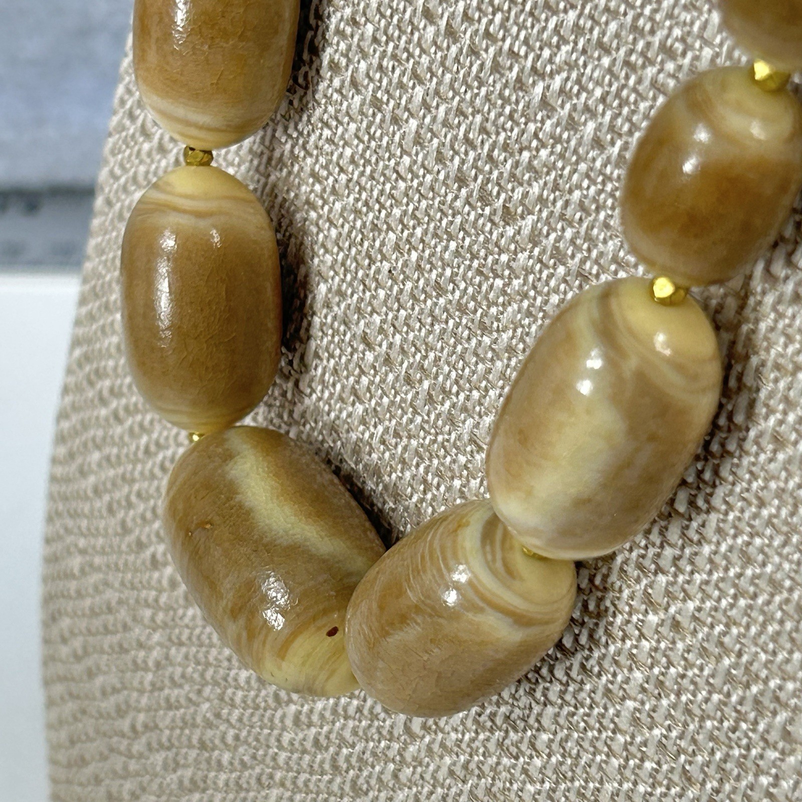Vintage Chunky Necklace Golden Brown 25″ Statement Graduated Oval Beaded