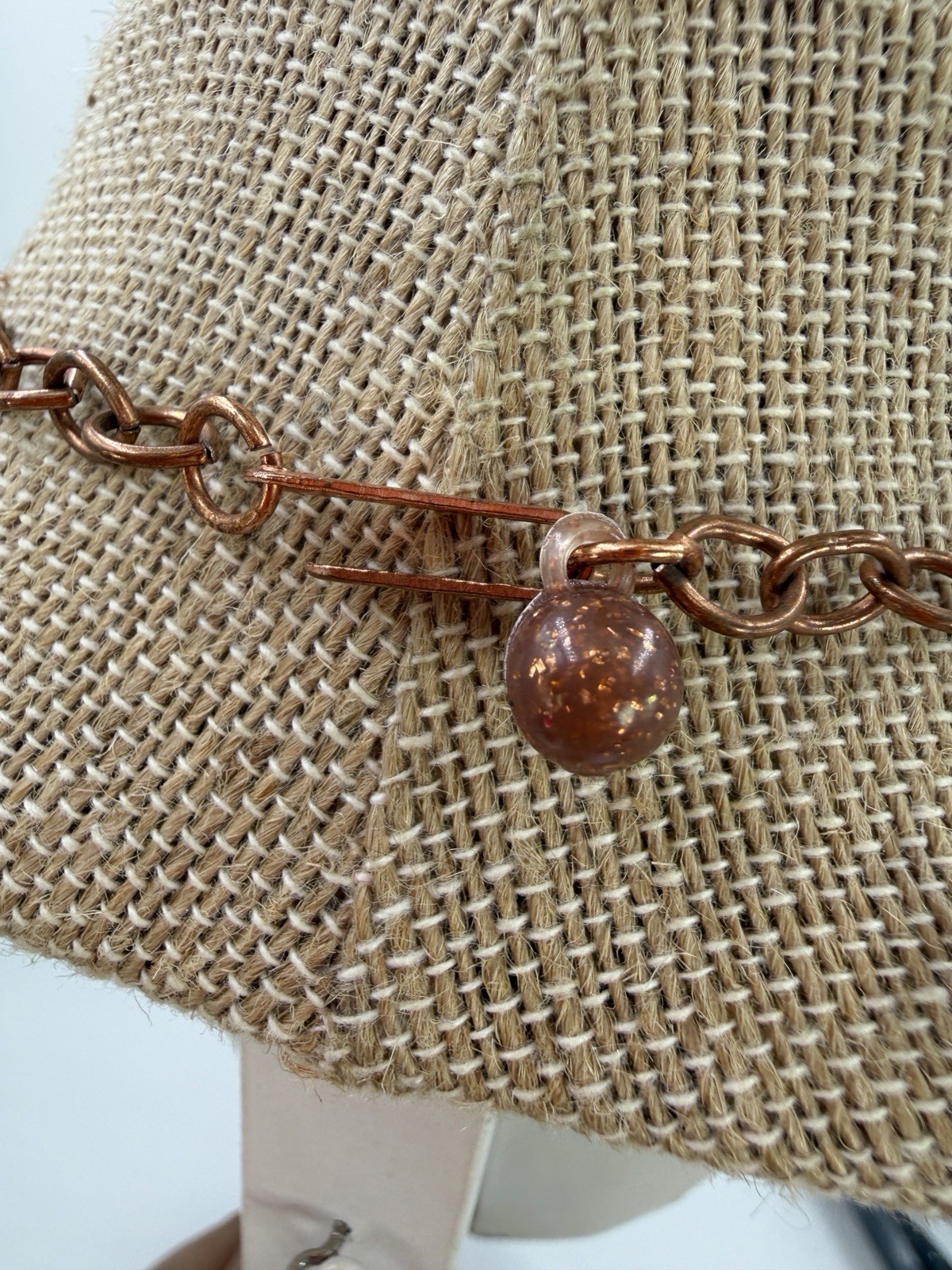 Vintage Necklace Copper Collar Sandstone Goldstone Sparkle Statement 16 inches