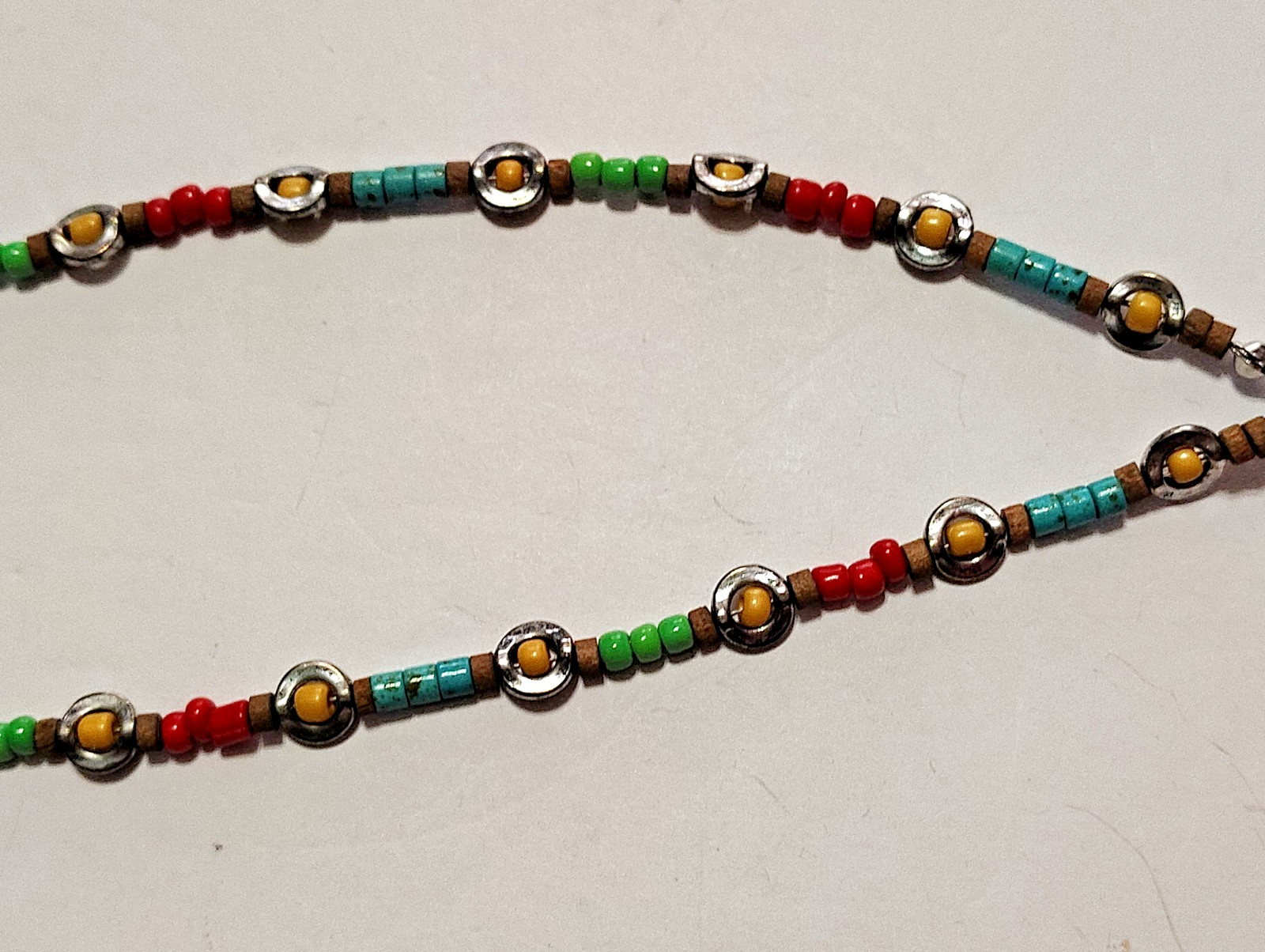 Treska Signed Boho Single Strand Multicolor Beaded Necklace w/ Resin Pendant