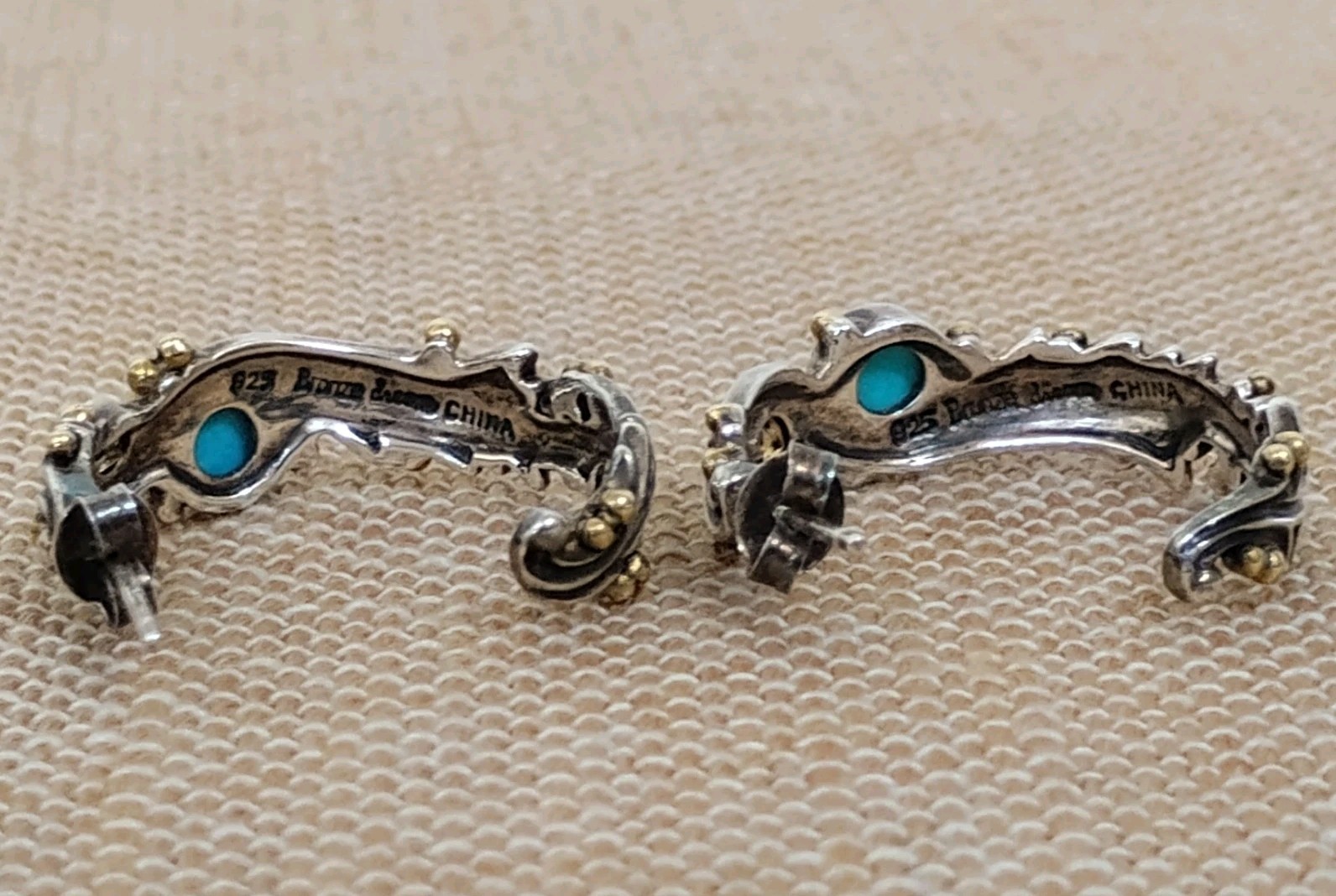 Rare Echo of the Dreamer Sterling Silver Bronze Turquoise Citrine Hoop Earrings
