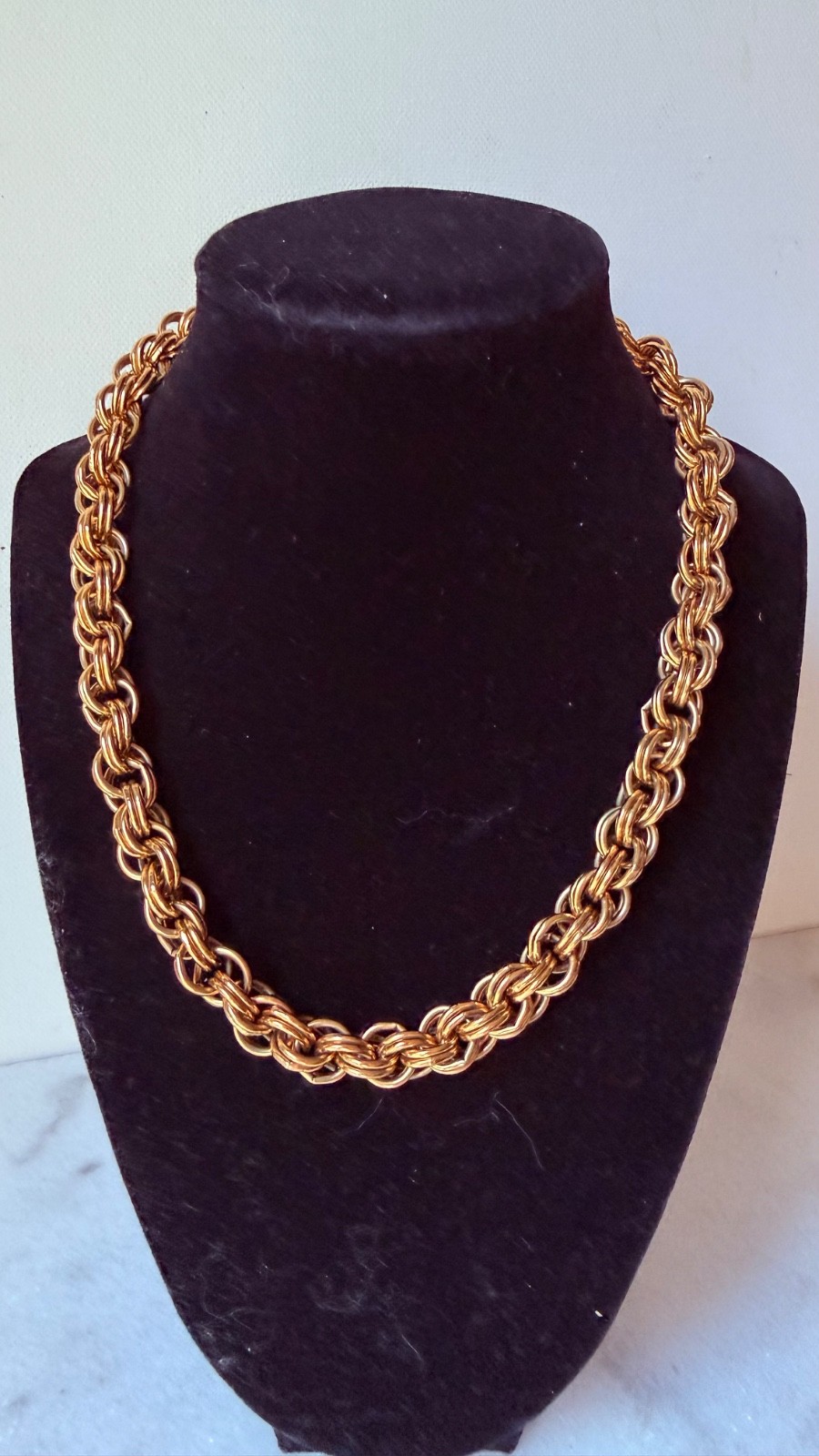 Vintage Signed Gold Brass Plated Chain Link Necklace Choker 17” Elegant…