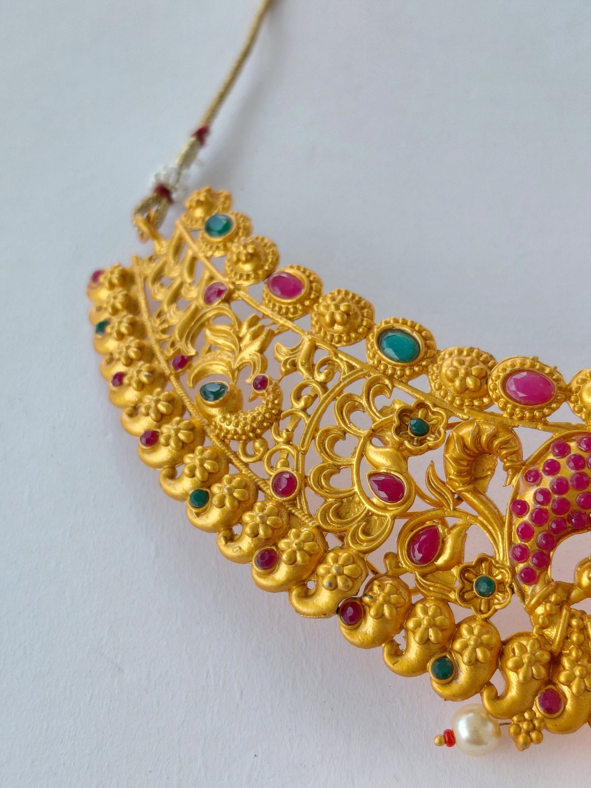 Vintage Necklace Indian Kundan Bridal Gold Tone Multicolor Stones Pearls Choker
