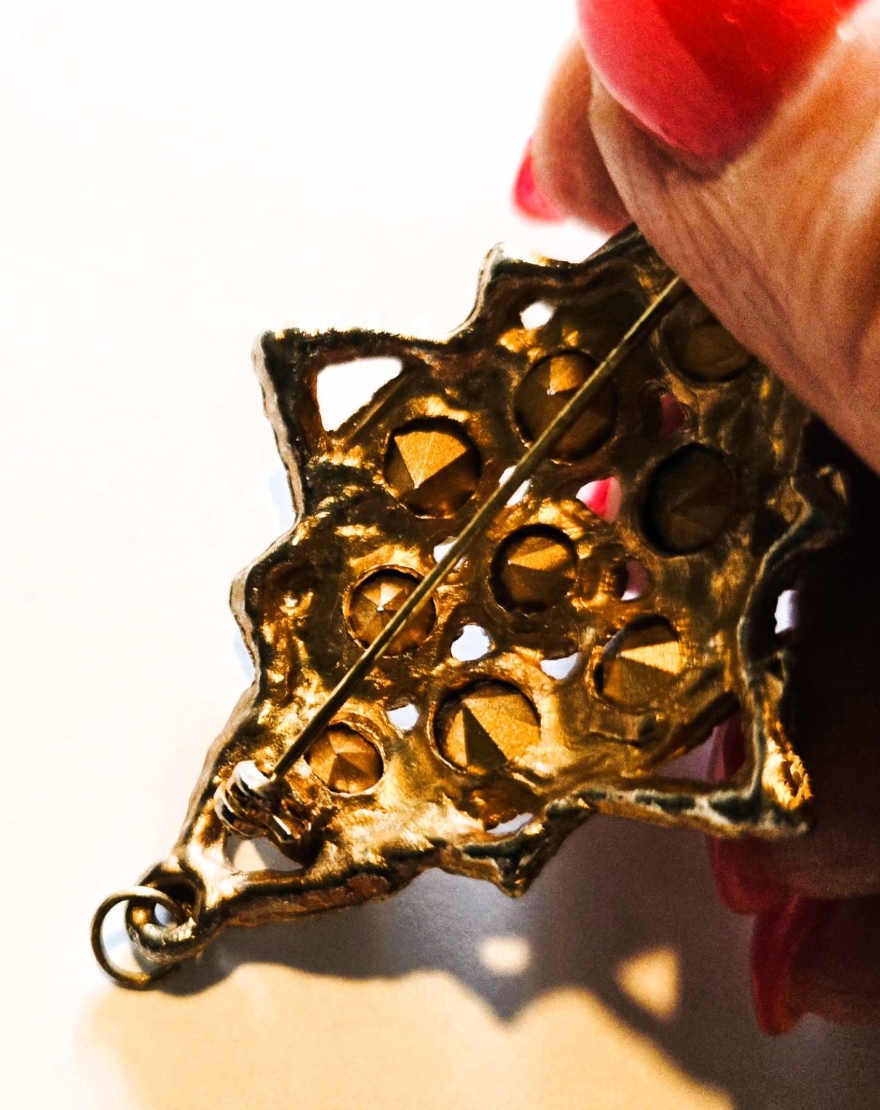 Vintage SparklyRhinestone Cluster Brooch Gold-Tone Diamond-Shape Pendant and Pin