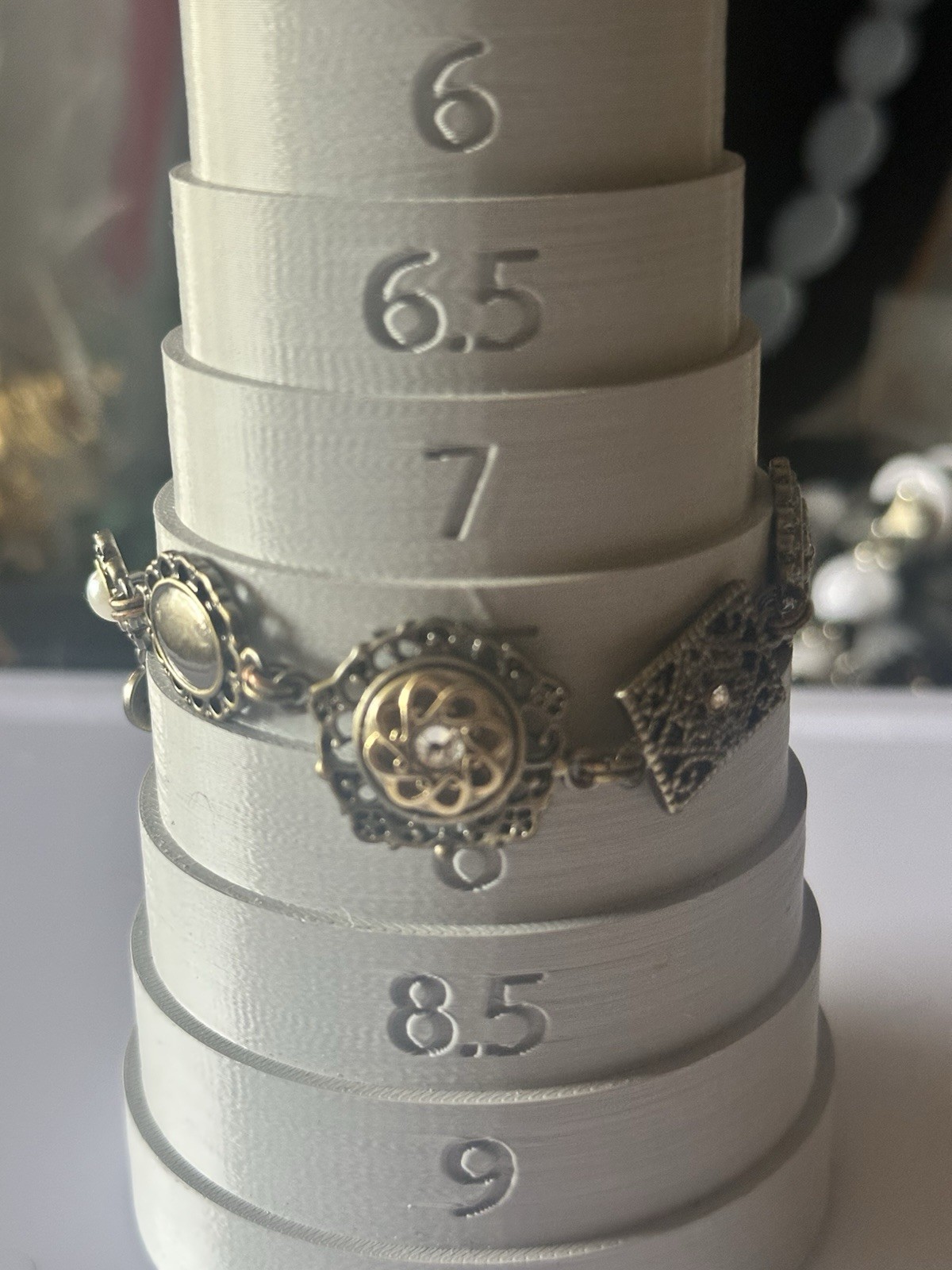 Vintage Style Mixed Metal Link Bracelet Faux Pearl Filigree Toggle Clasp Boho