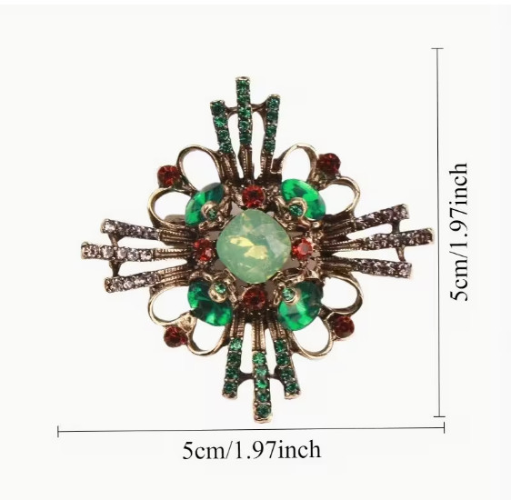 BROOCH- Vintage Style Brooch with Inlaid Green and Burgundy Rhinestones