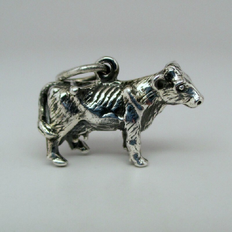 Sterling Silver DAIRY COW Charm for Bracelet PENDANT Farmer Gift MILK Vintage