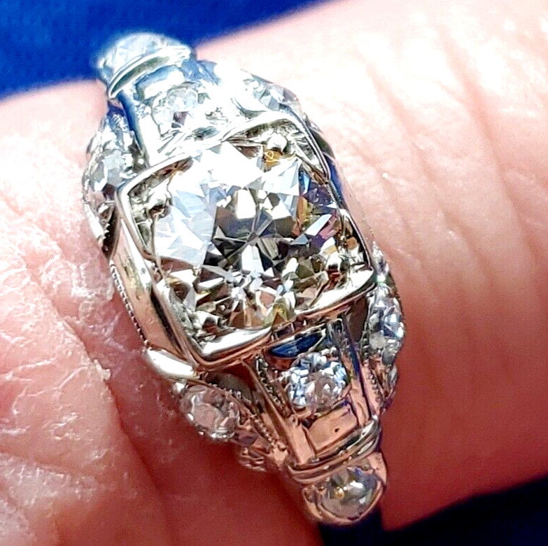 Original EARTH MINED DIAMOND ART Deco Engagement Ring SOLID 18K GOLD Solitaire 7