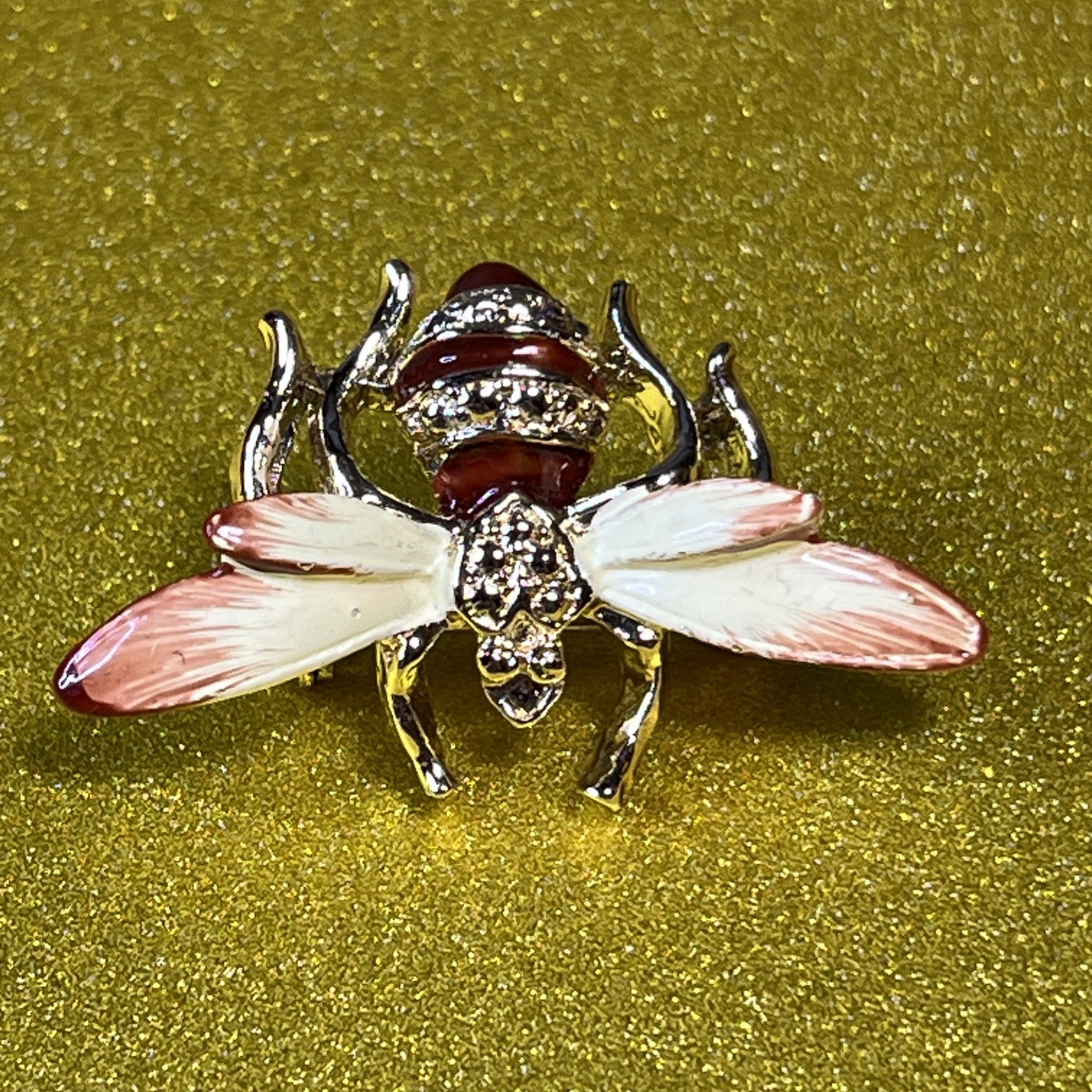 Vintage Brooch Bee Bug Insect Enameled Gold Tone Nature