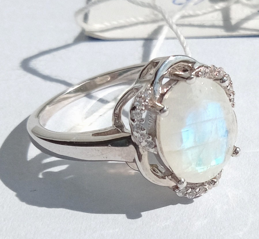 Vintage Ring rainbow adularia stone Sterling Silver 925 Women’s Jewelry size 9