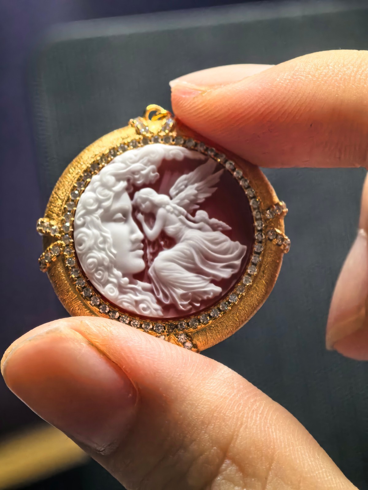 925 sterling silver red Agate Cameo vintage jewelry Pendant estate jewelry