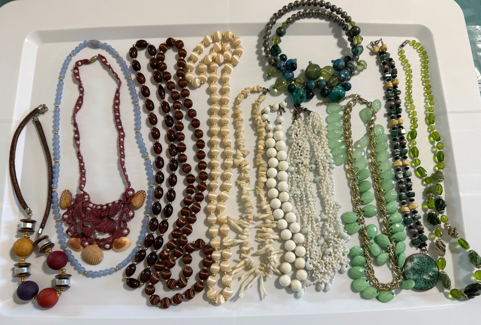 Lot of 13 Necklaces Vintage Costume Shell Beaded Pendant Wood Crocheted Dress Up