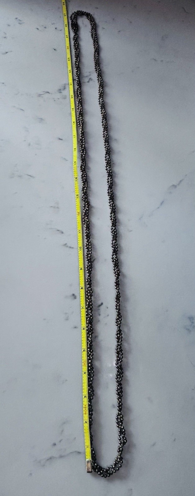 Antique Brass Triple Strand Bead Necklace. Long. Gorgeous Patina! Estate Find.