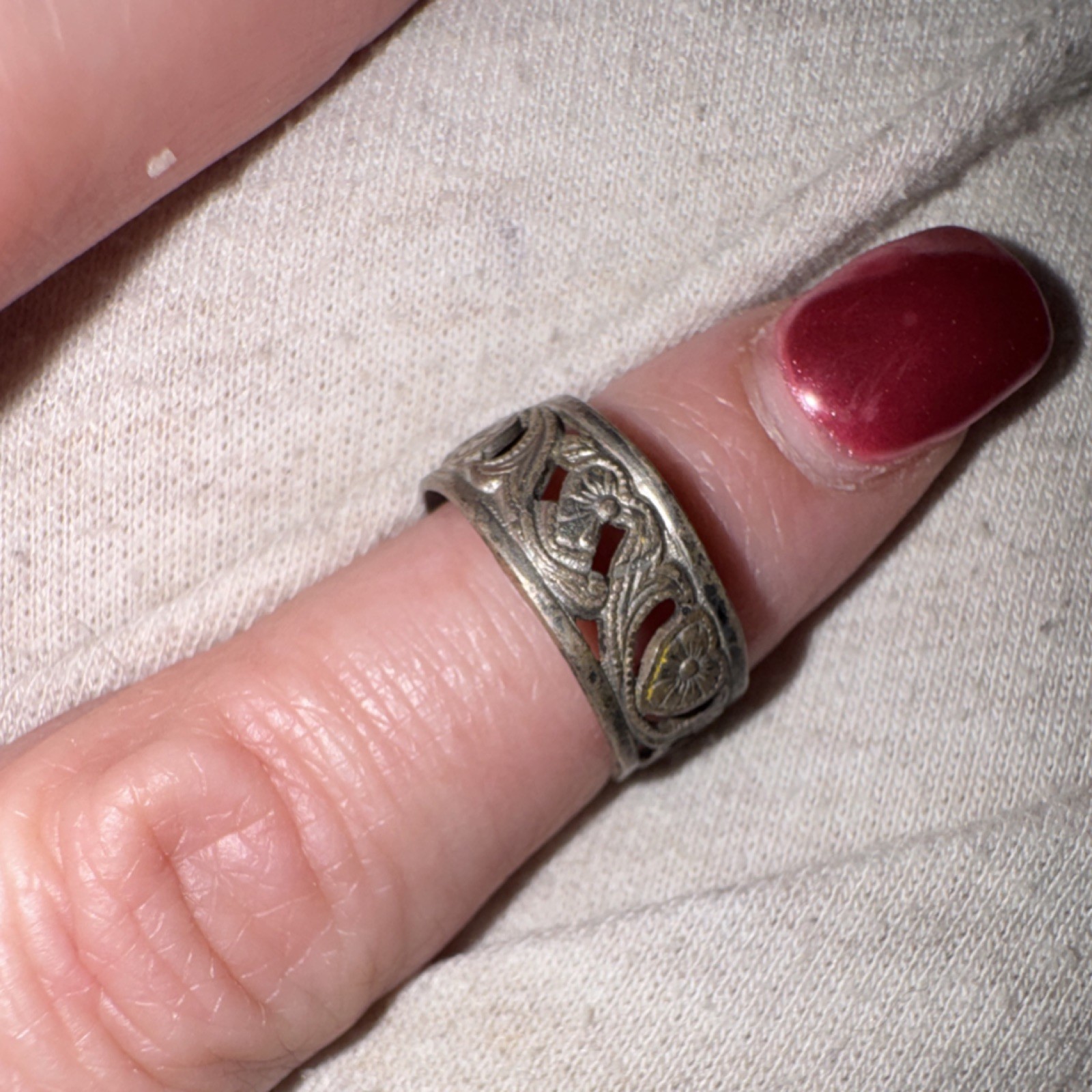 Vintage Silver Tone Filigree Wide Band Ring Ornate Design No Stone