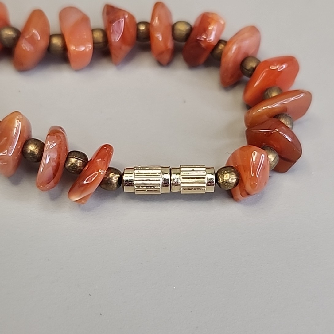 Vintage Carnelian Agate Beaded Necklace Stone Orange Polished Nugget 17.5″