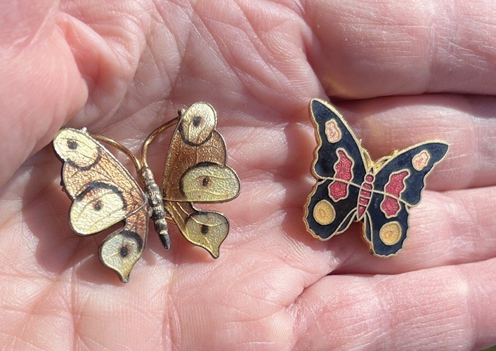 2 Vtg Enameled BUTTERFLY Pins Colorful Butterflies Costume Jewelry Insect Theme