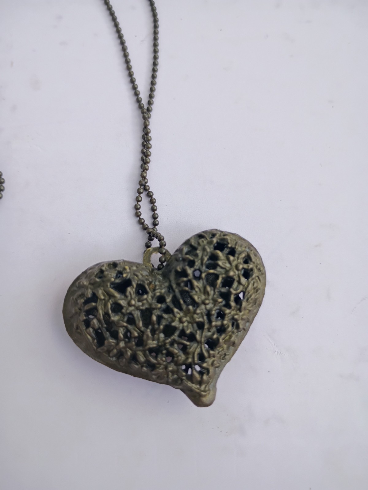 Vintage Bronze Filigree Heart Locket Pendant Necklace Openwork Boho Steampunk