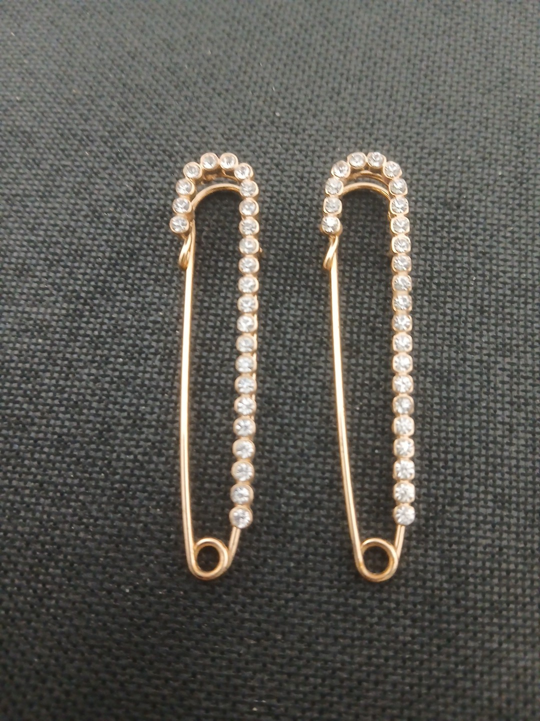 LOT OF 5 gold tone clear pave crystals assorted sizes safety pin design brooches