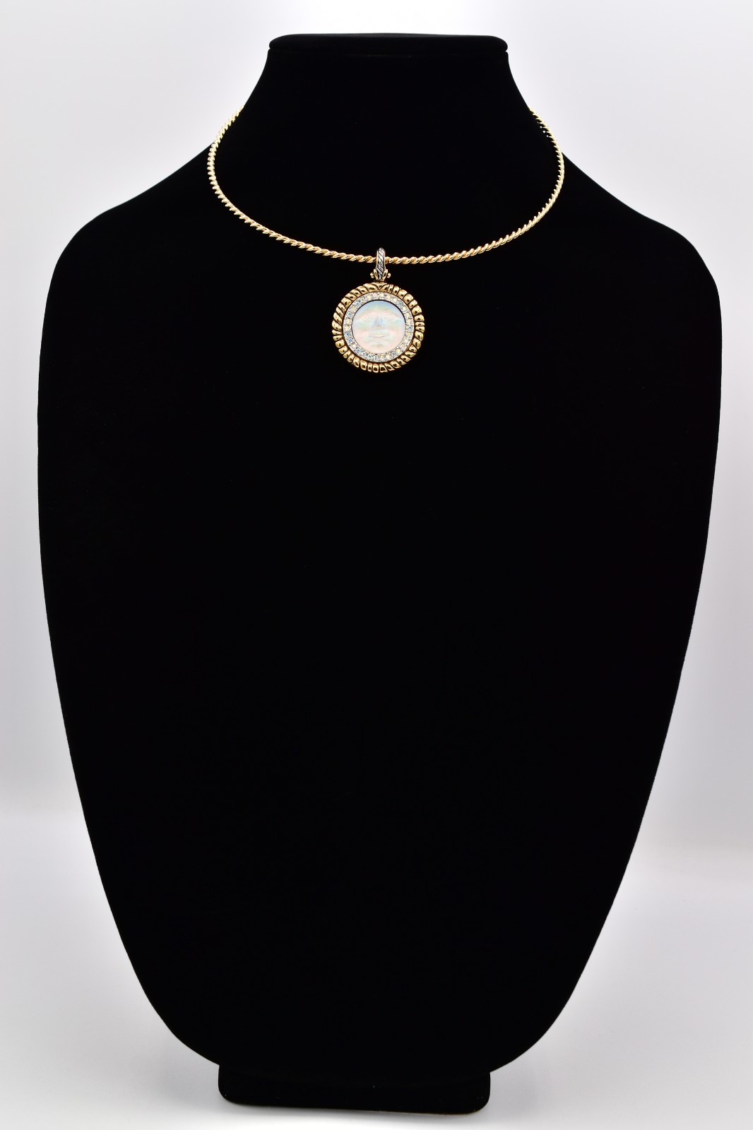 Vintage Kirks Folly Seaview Moon Face Pendant Necklace Gold AB Crystal 80s Bin3D