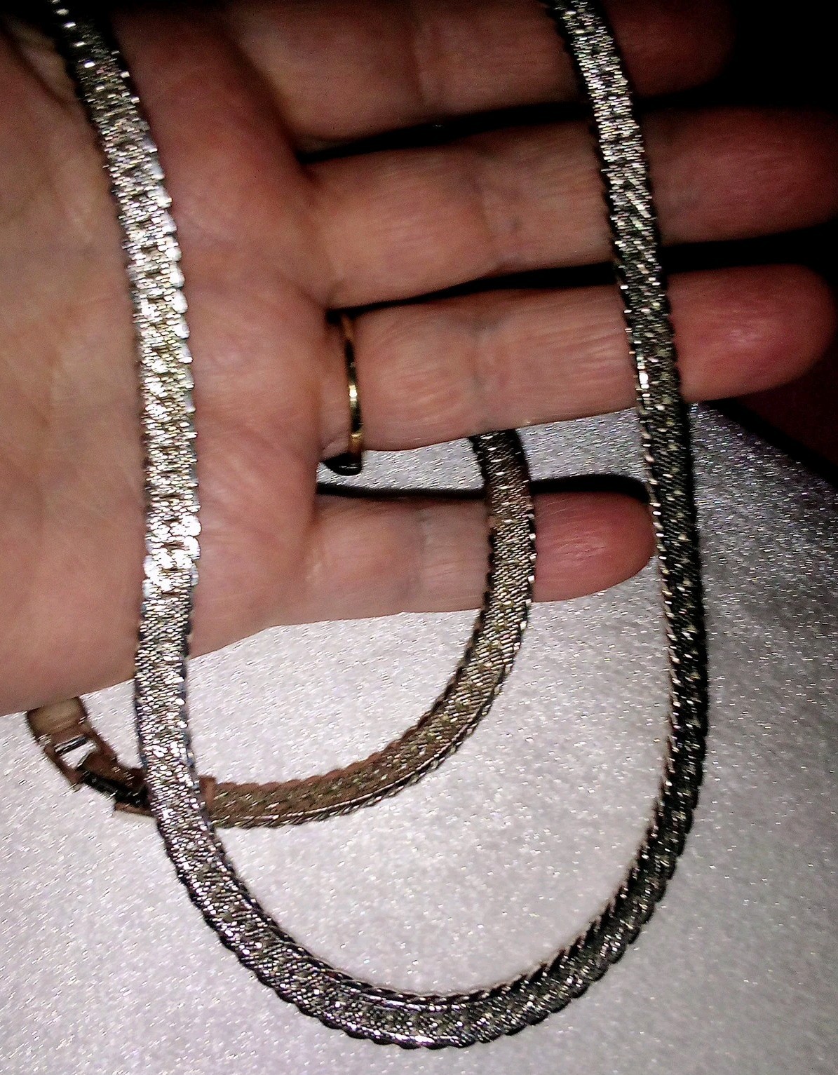Vintage Napier Bright Silver Plated Flat Herringbone Chain Necklace 24″
