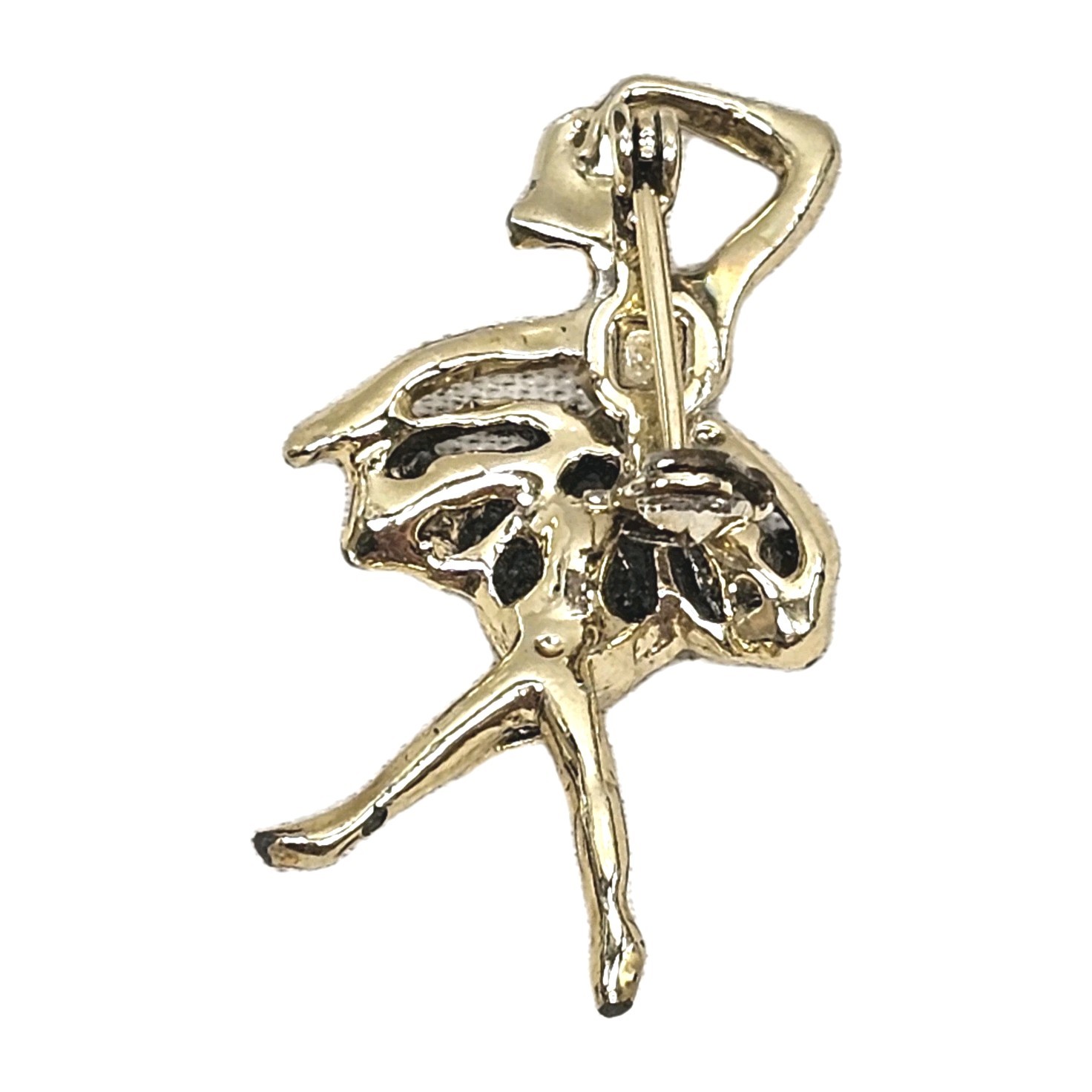 Vintage Gold Tone Green Rhinestone Ballerina Brooch 1 5/8″ Length