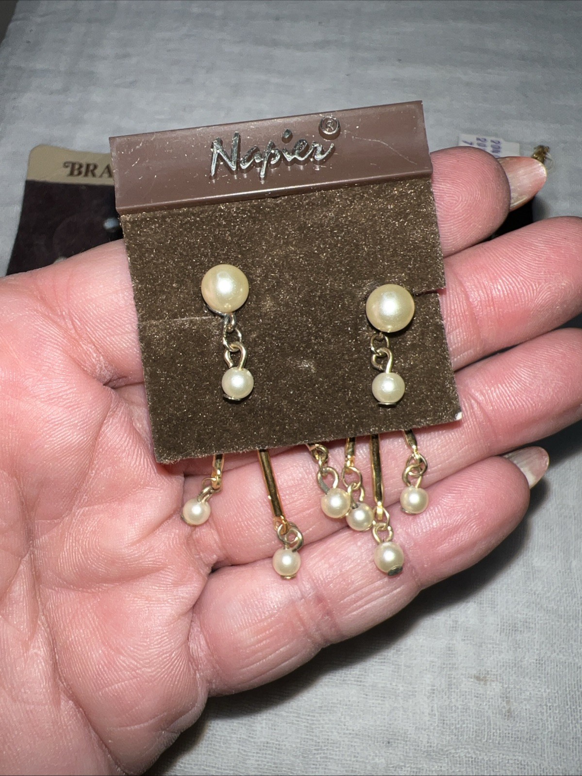 VTG NOS Napier Faux Pearl Jewelry Set Necklace Bracelet Pierced Earrings NWT