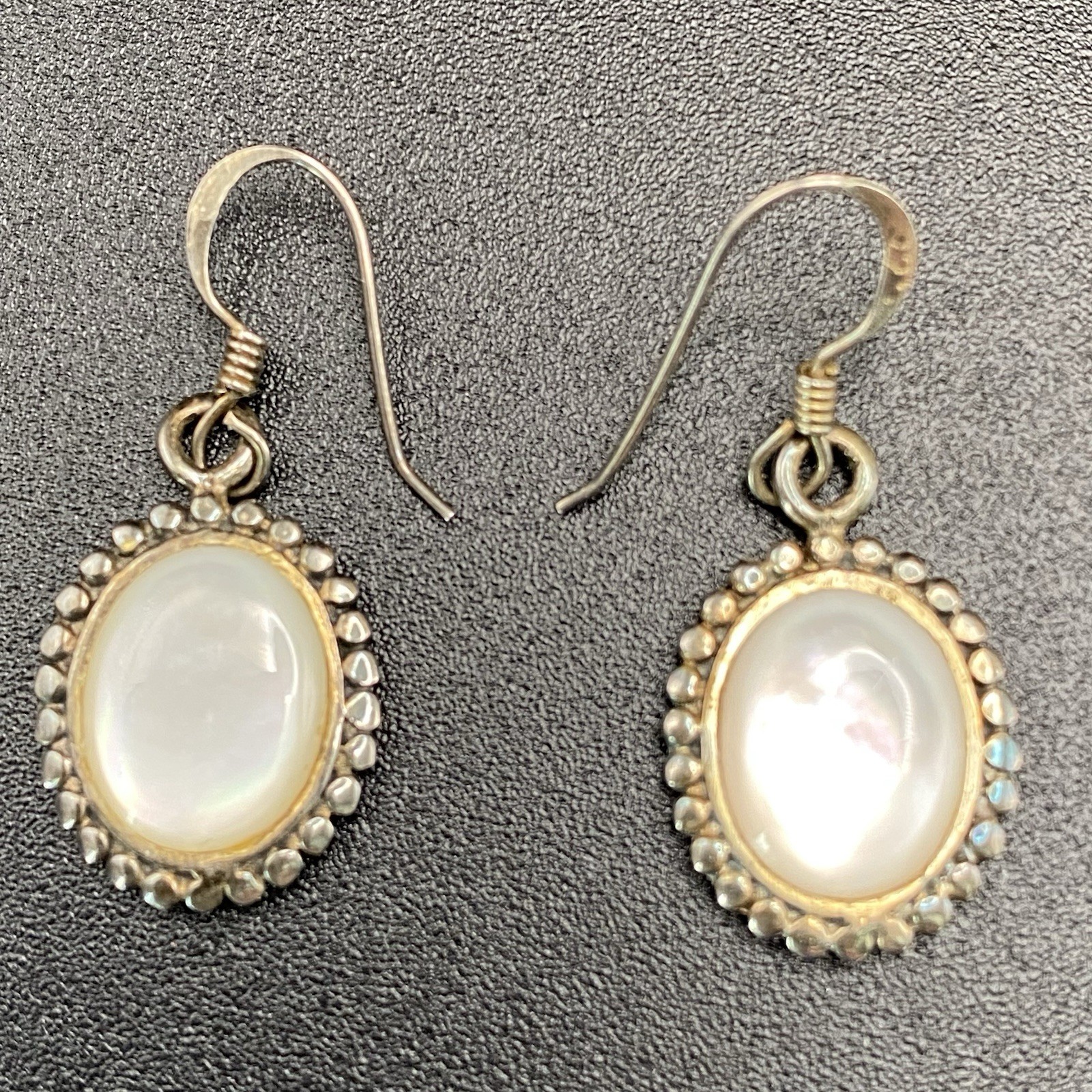 925 Sterling Silver Mother Of Pearl Silver Tone Vintage Earrings Fish Hook