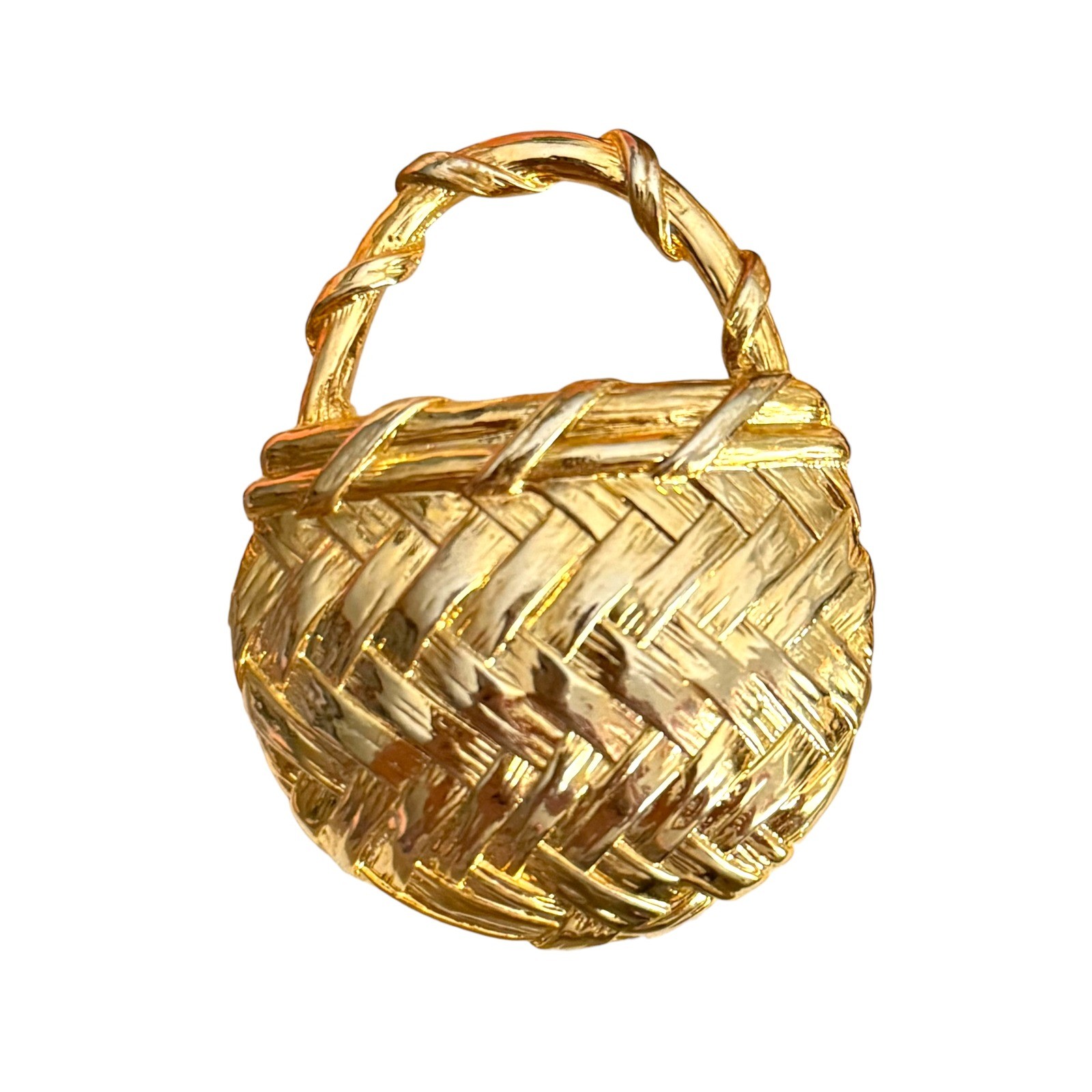 Vintage Basket Purse Brooch Unknown Signed Costume Jewelry