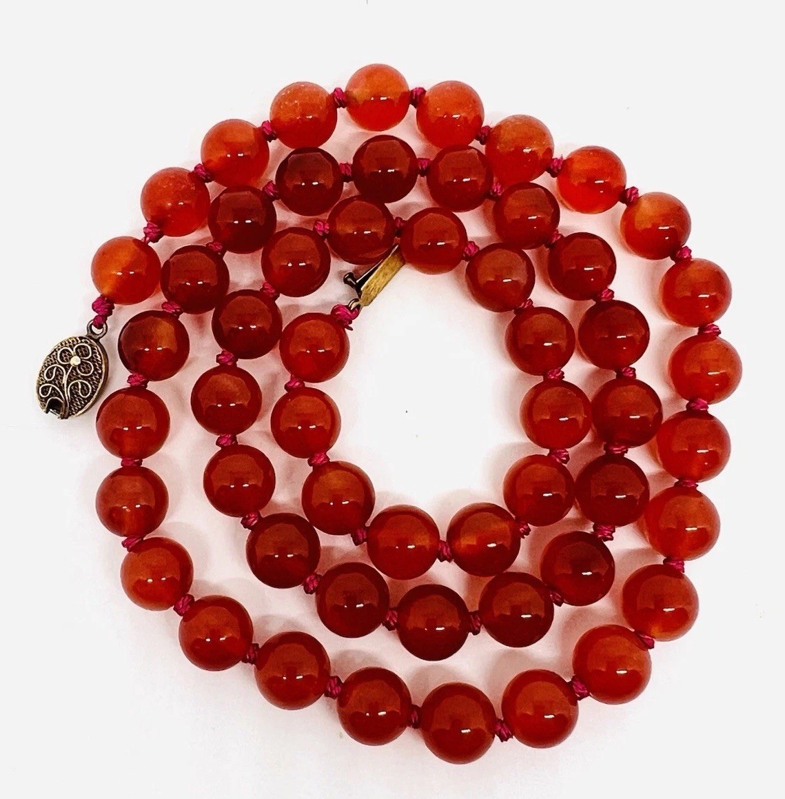 Chinese Export Sterling Silver Carnelian Beaded Necklace 25in Vintage Jewelry
