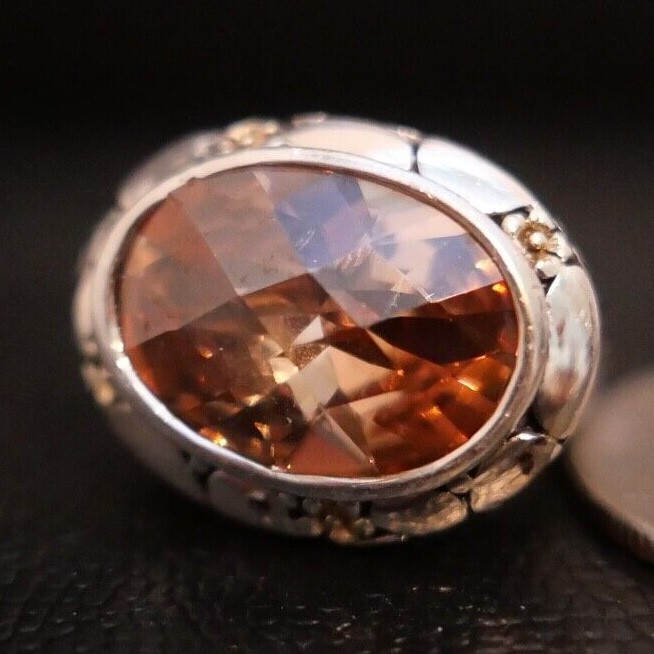 STERLING SILVER 925 Large Citrine STONE SOLITAIRE PEBBLE DESIGN RING SZ 6