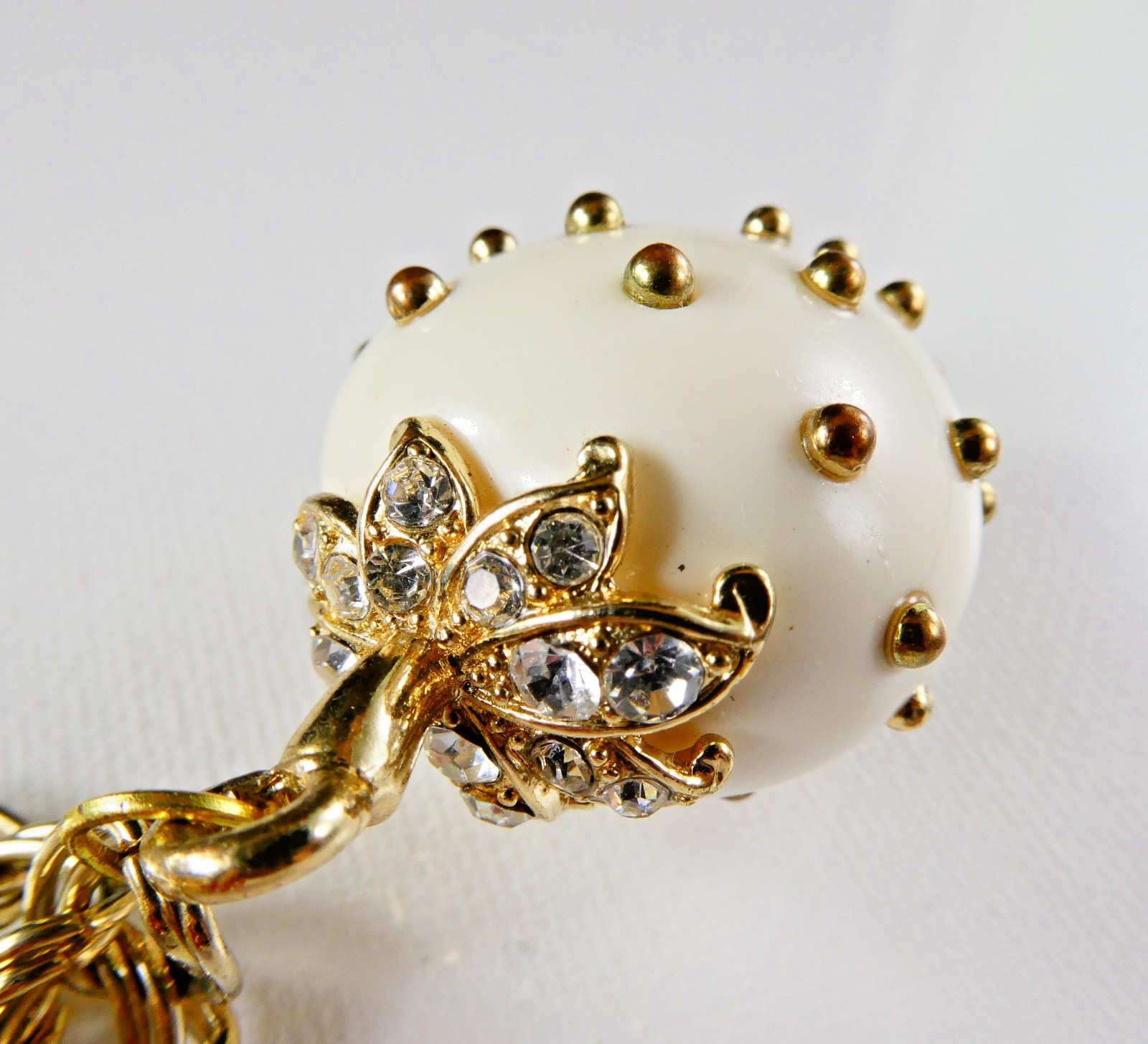 Vintage Strawberry Charm Bracelet 3 Large Charms Red White Gold Tone Double Link