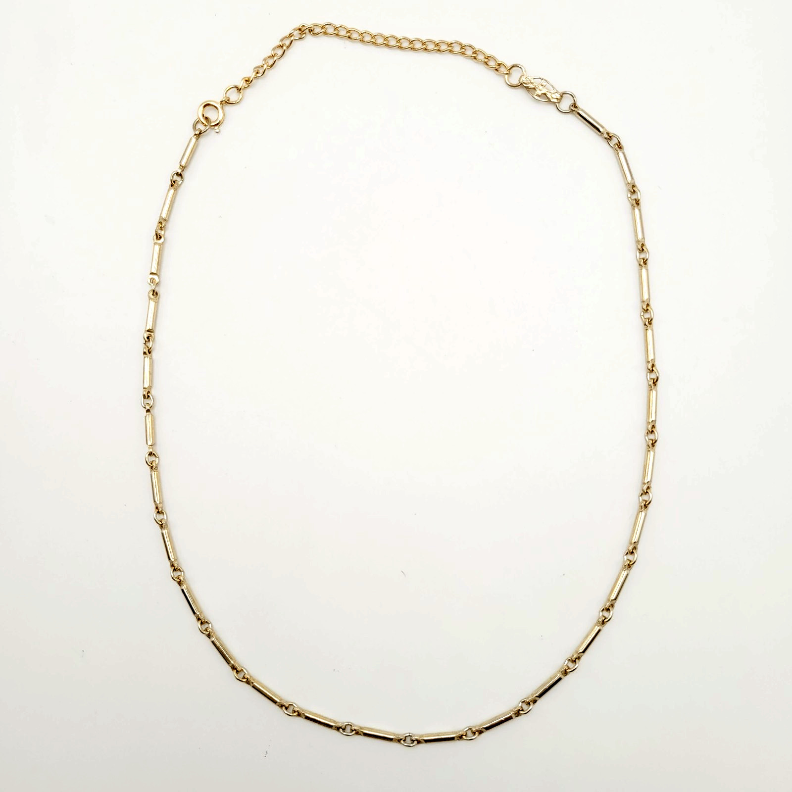 Classic Tubular Bar Elongated Links Shiny Gold Tone Vintage Necklace 19.5 inch