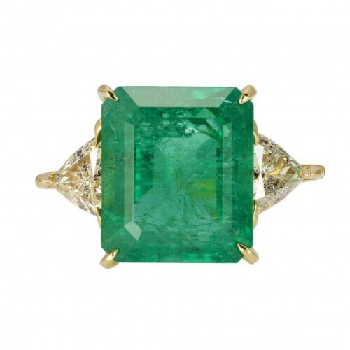 5.90 Ct Natural Emerald Vintage Style Engagement Ring 14K Yellow Gold FN