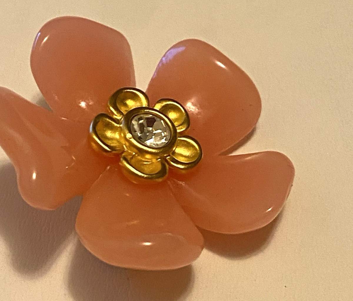Vintage Givenchy Flower Brooch Pink Petals and Gold Tone Rhinestone Center Pin