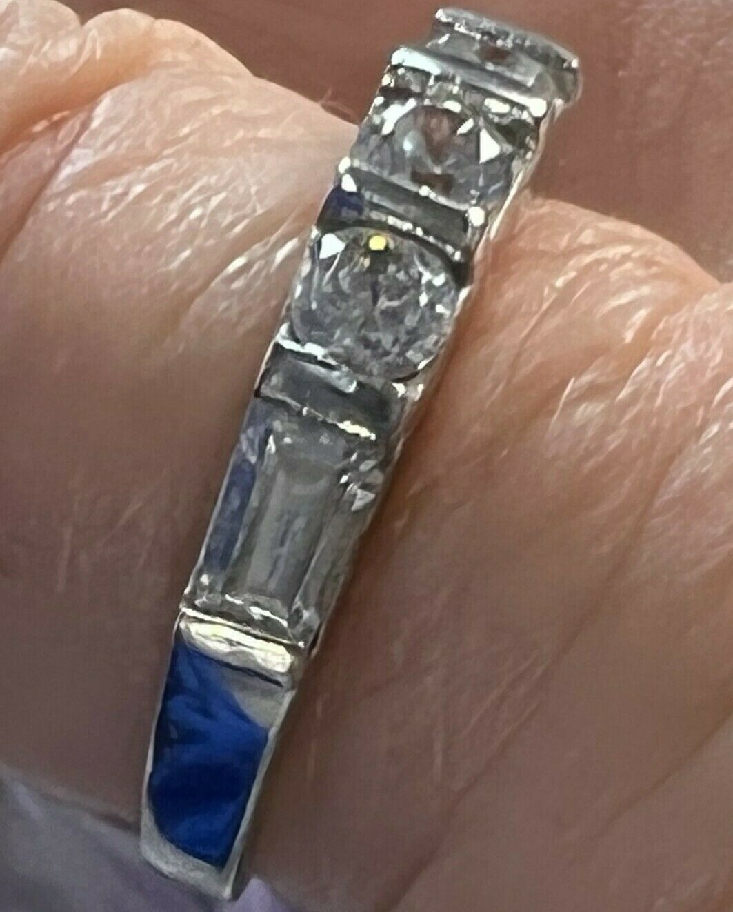 STERLING SILVER 0.925 WHITE quartz STACKABLE ESTATE 1/8″ BAND RING SIZE 7.25