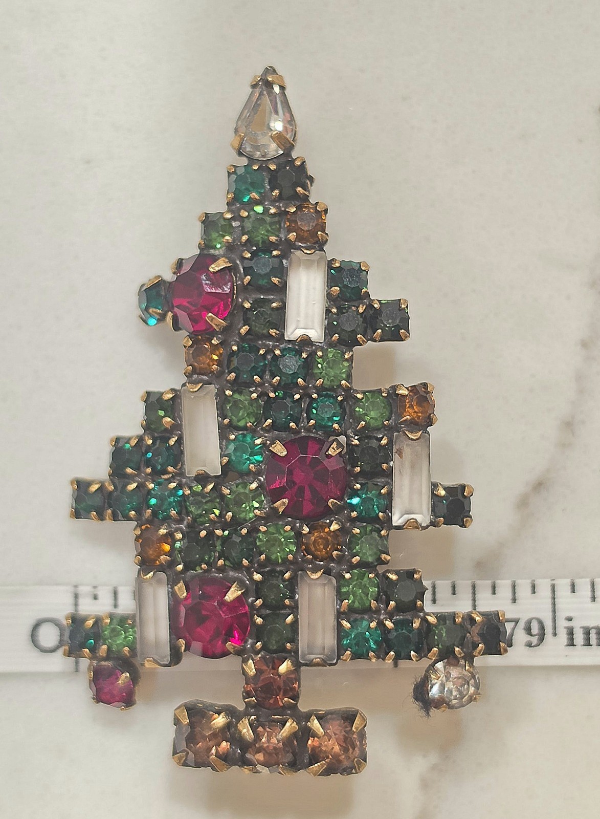 Vintage WEISS 5 Candles Christmas Tree Rhinestoned Brooch Pin Ideal BOOK PIECE