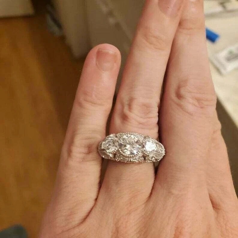 2.95Ct Art Deco Style Lab Created Diamond Anniversary 14K White Gold Finish Ring