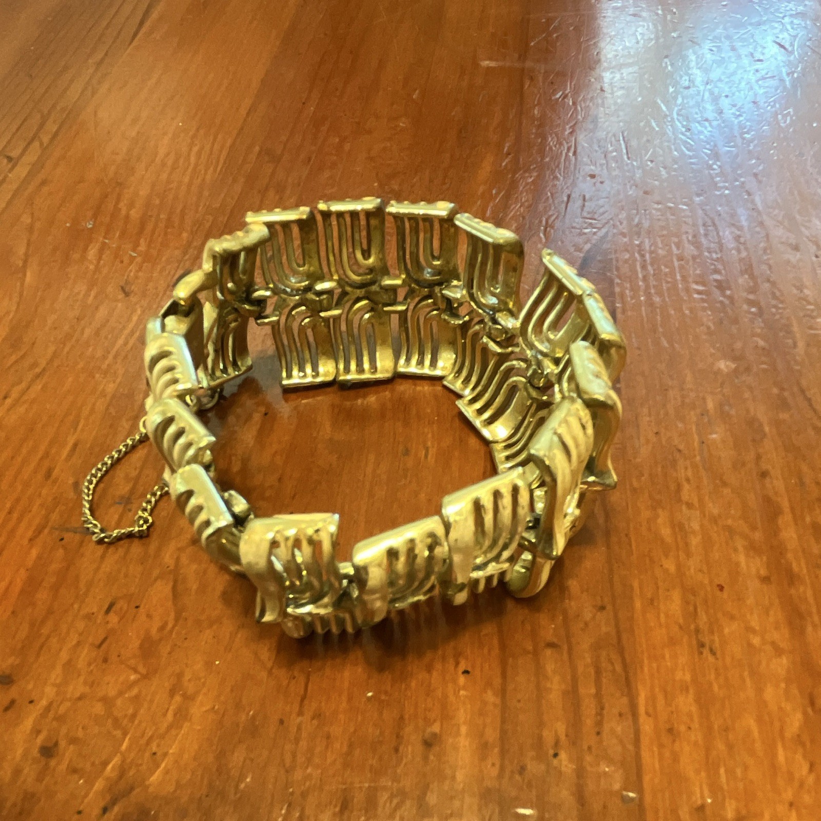 Vintage Gold Tone Chain Bracelet w/ Safety Chain Box Clasp, Unisex Adults