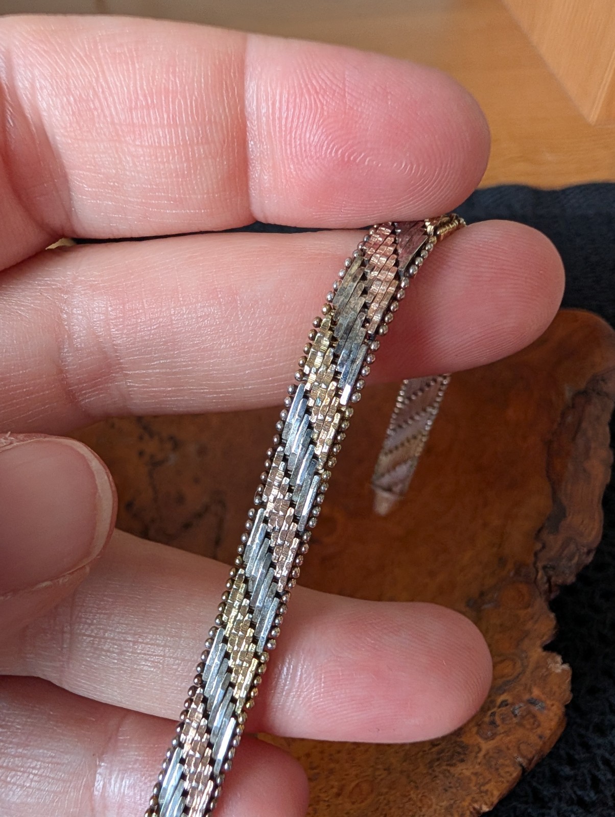 Tricolor Vintage Sterling silver bracelet: 7.5 inches