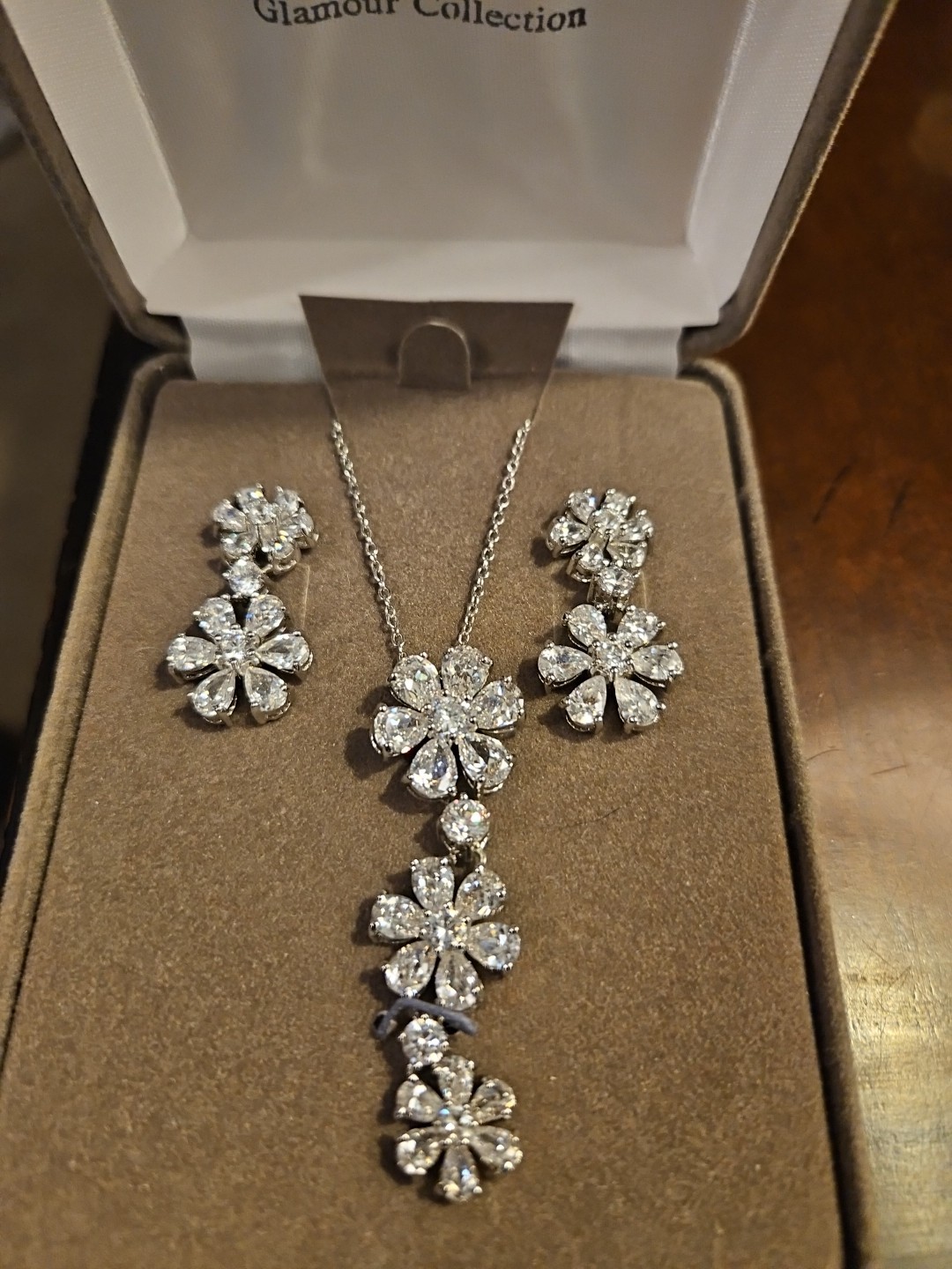 Nolan Miller Ideal Rhinestone Pendant Necklace and Pierced Earrings Set