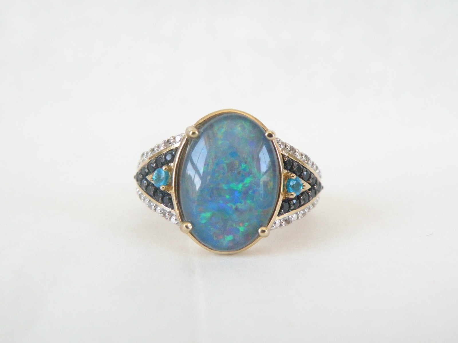 Sterling Silver 925 Gold Over Australian Opal Triplet Gemstone Ring Size 6