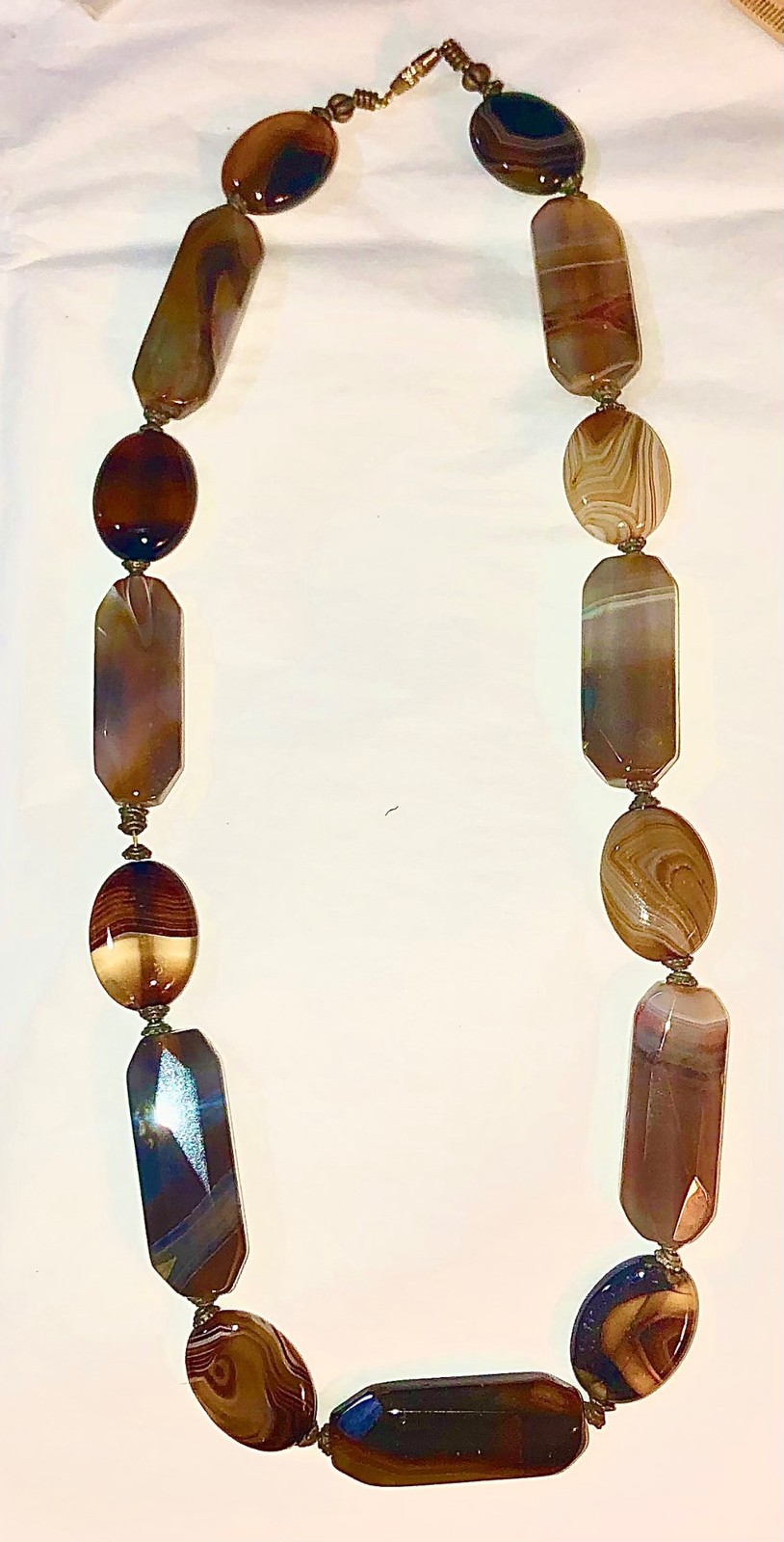 Antique Scottish Banded Agate Necklace Natural Stone Victorian Vtg Antique 22”
