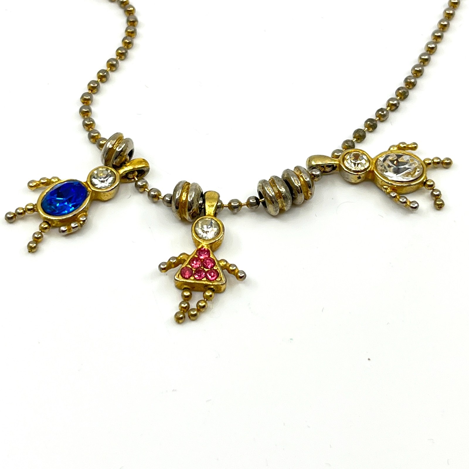 Vintage Y2K Multi-Color Rhinestone Boy & Girl Charm Ball Chain Necklace Classic