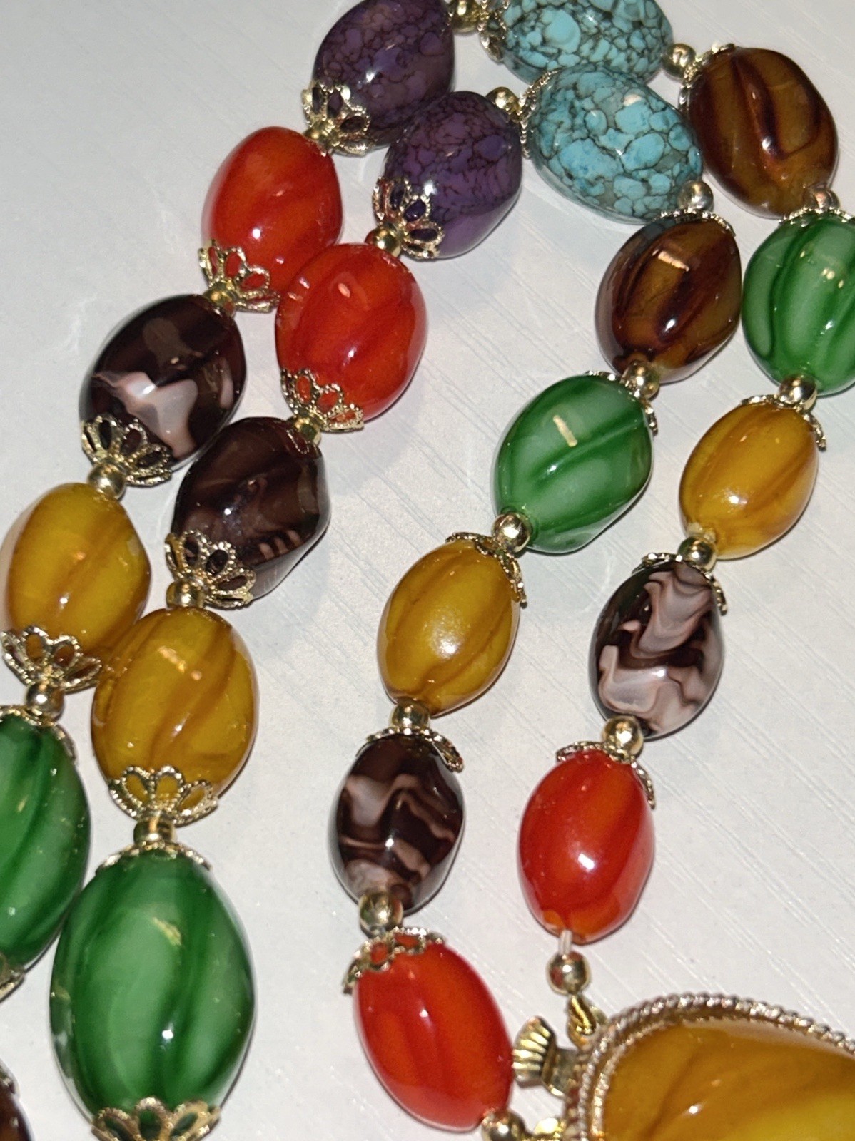 Vintage Hong Kong Multicolor Art Glass Bead Necklace Boho Statement 23” 80g 1960