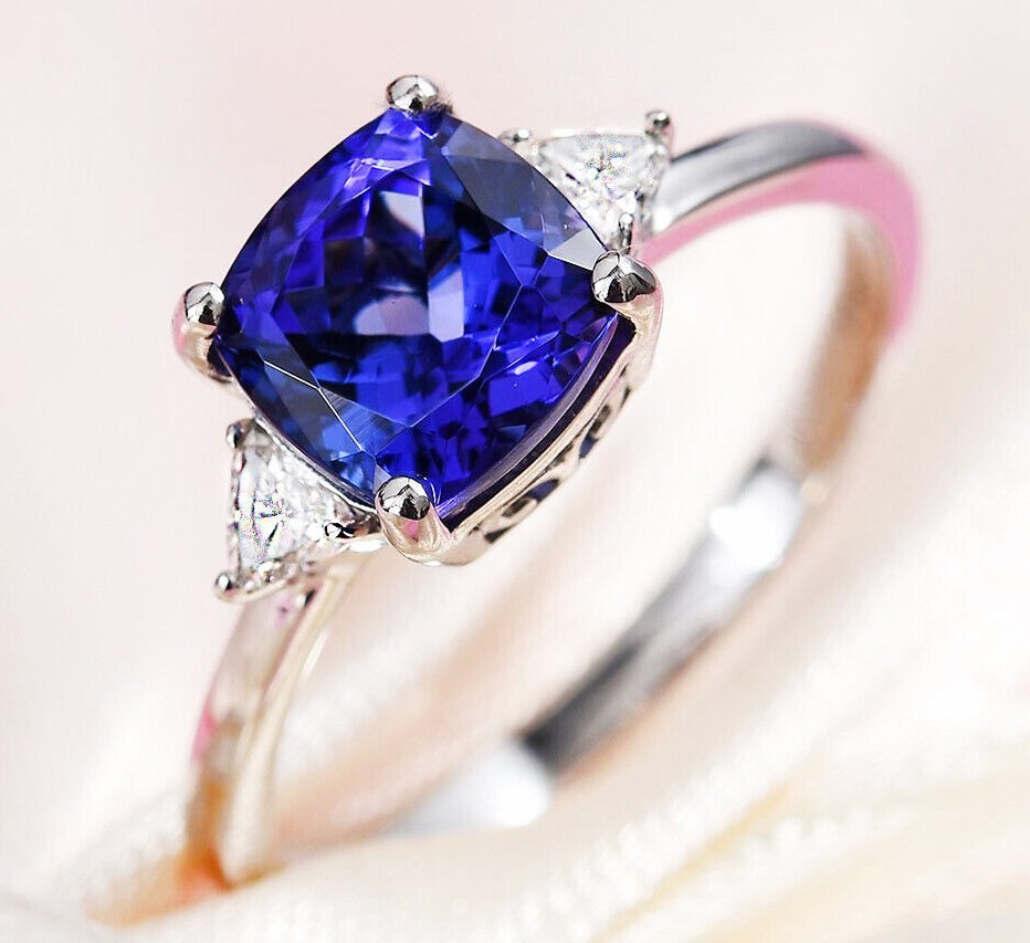 Tanzanite Engagement Ring Cushion Shaped Ring Bridal Promise Ring Gift For Her