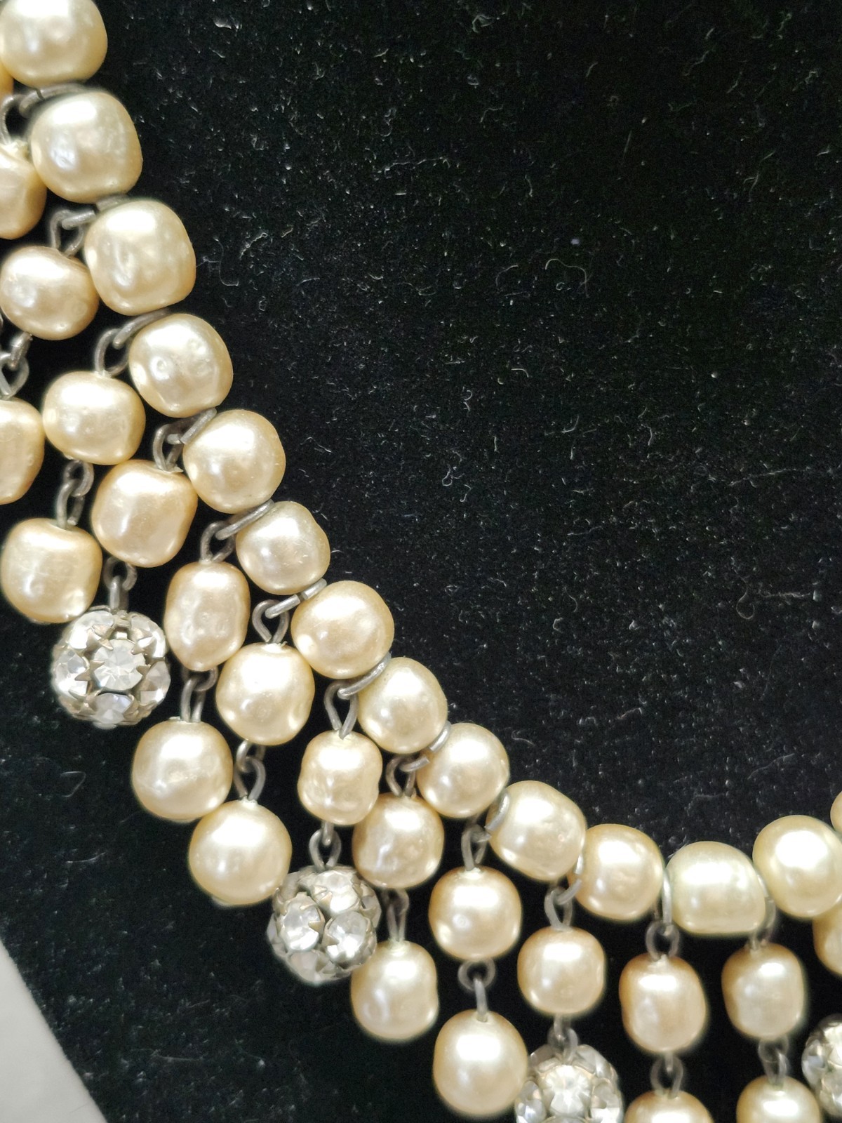STUNNING 1950s Pearls & Rhinestone DROP Necklace & Clip Earring SET Estate WoW!