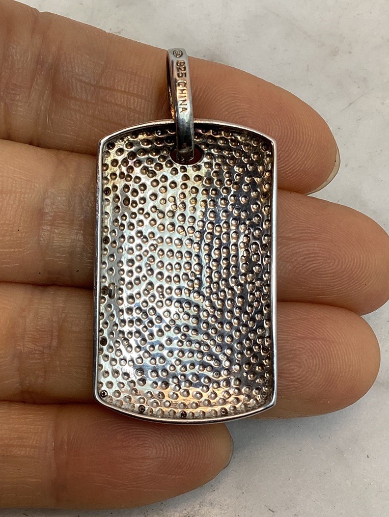 Vintage 925 Sterling Silver CZ Initial M Dog Tag Pendant