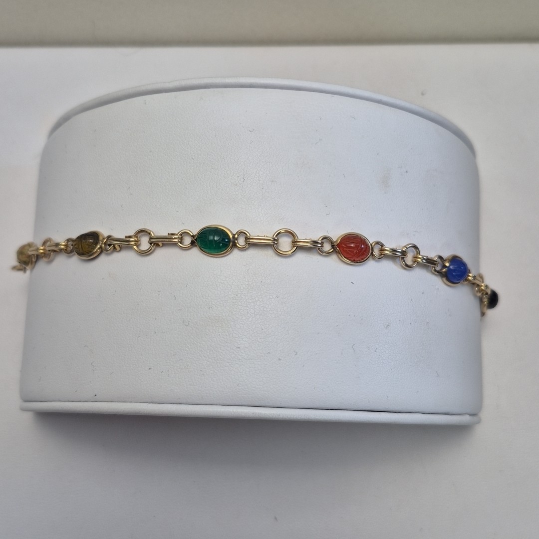 Vintage 1/20 12K GF Yellow Gold Filled Gemstone Scarab Beetle Bracelet 7.5″